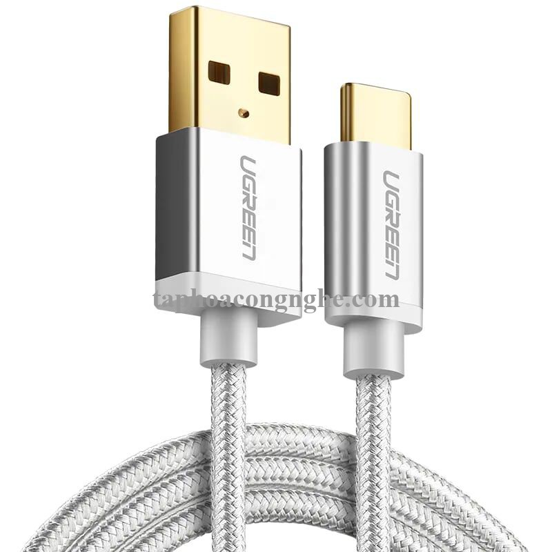 Ugreen 20815 3M màu Trắng Dây USB 2.0 sang Type-C đầu nhôm dây bọc vinyl US174 30020815